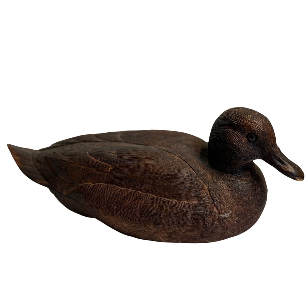 VTG Wood Duck Decoy Figurine Brown Hand Carved Cabin Hunting Rustic Decor